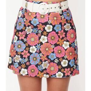 SMAK PARLOUR SZ S blue pink floral retro 70s belted mini skirt NWT B88